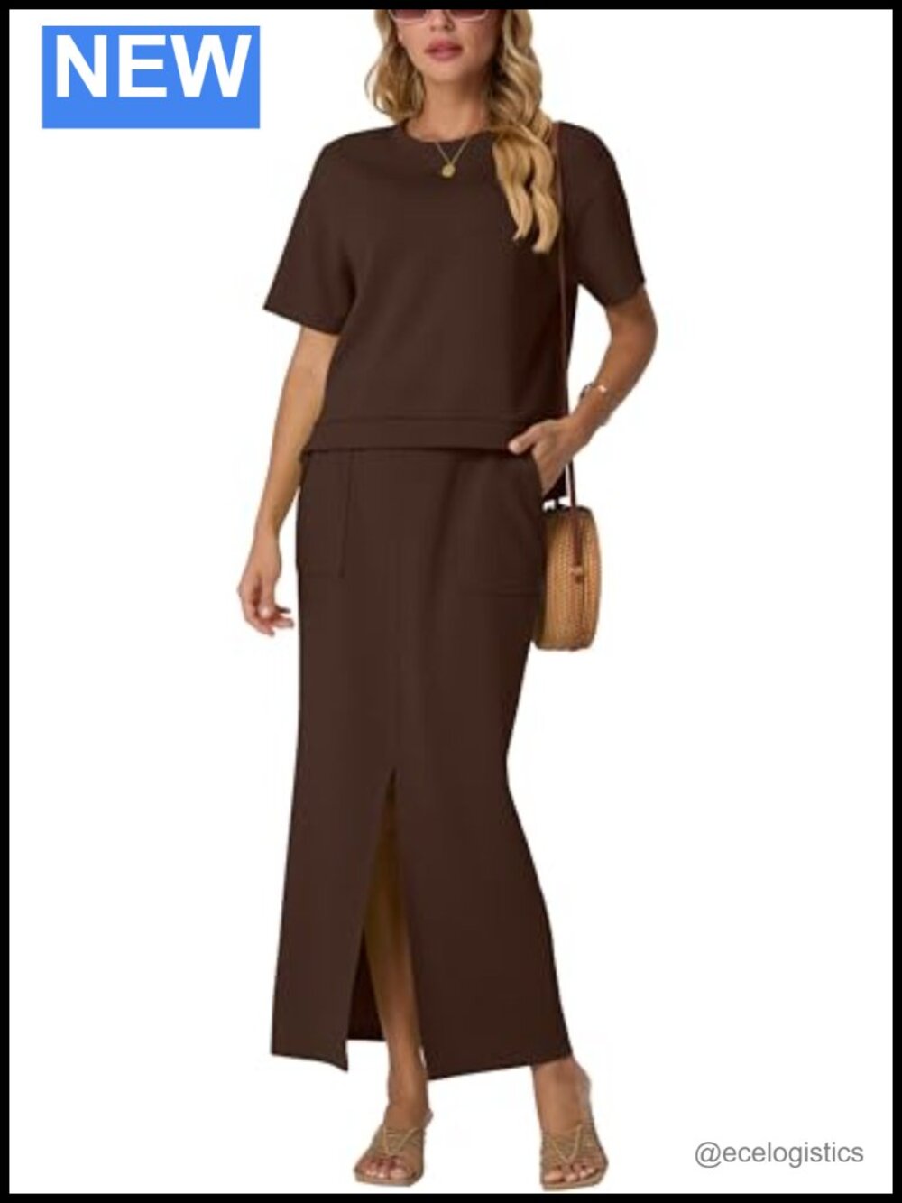 Rayon Blend 2-Piece Skirt Set with Pockets Wrinkle-Free Maxi Casual